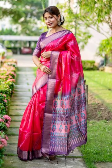Rani Color Art Silk Fabric Bandhani Printed Saree