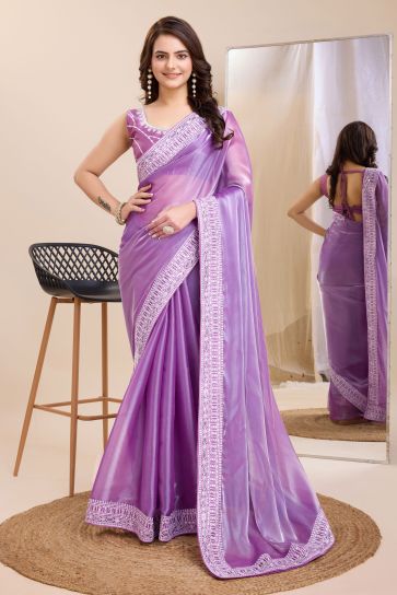 Glorious Festive Wear Lavender Color Border Work Art Silk Saree