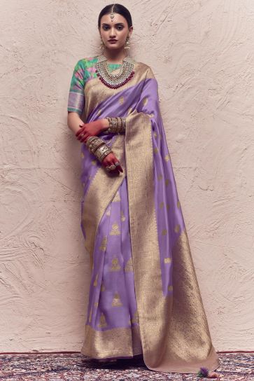Art Silk Fabric Lavender Color Weaving Work Festive Wear Trendy Saree
