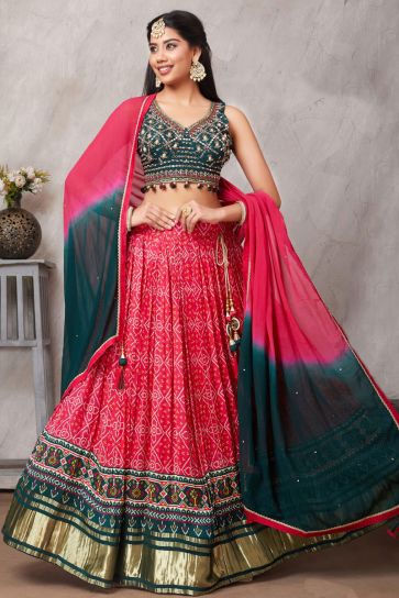 Fabulous Wedding Wear Pink Color Embroidered Readymade Lehenga In Georgette Fabric