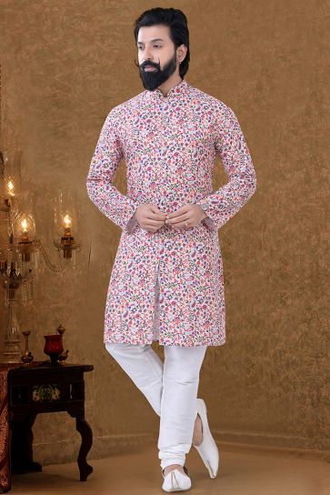 Multi Color Cotton Fabric On Traditional Look Luminous Kurta Pyjama