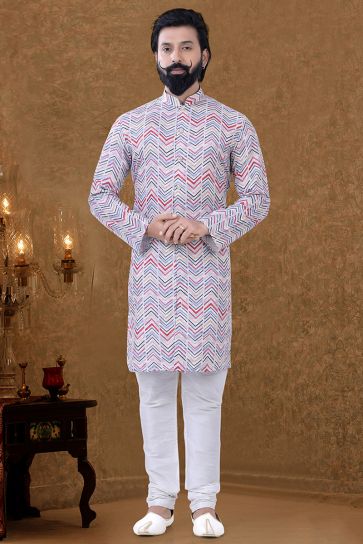 Multi Color Cotton Fabric Traditional Look Adroit Kurta Pyjama