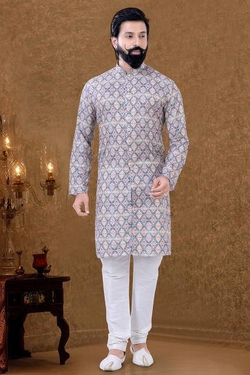 Beige Color Sangeet Wear Cotton Fabric Charismatic Kurta Pyjama