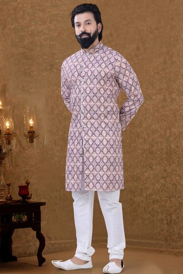 Cotton Fabric Sangeet Wear Beige Color Phenomenal Kurta Pyjama