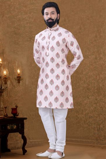 Peach Color Traditional Look Cotton Fabric Charismatic Kurta Pyjama