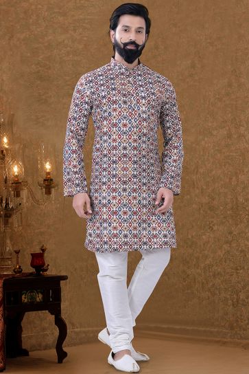 Traditional Look Cotton Fabric Multi Color Magnificent Kurta Pyjama