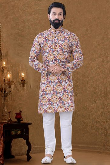 Cotton Fabric Traditional Look Luminous Multi Color Kurta Pyjama