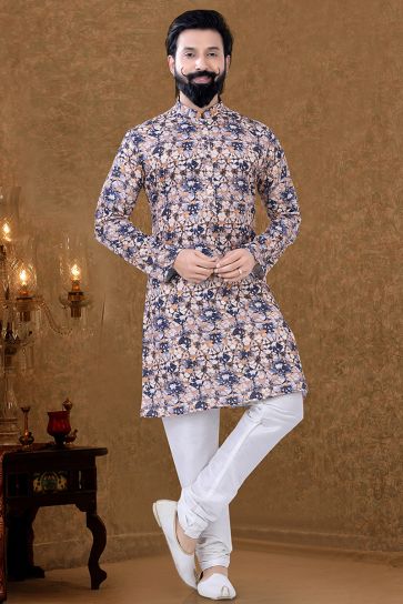 Cotton Fabric Traditional Look Vivacious Kurta Pyjama In Multi Color