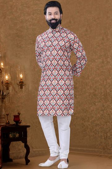 Cotton Fabric Sangeet Wear Vintage Kurta Pyjama In Multi Color
