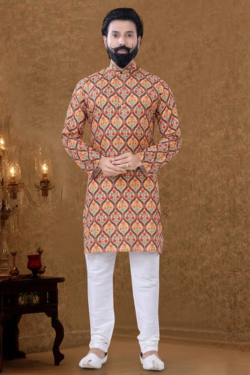 Orange Color Sangeet Wear Cotton Fabric Incredible Kurta Pyjama