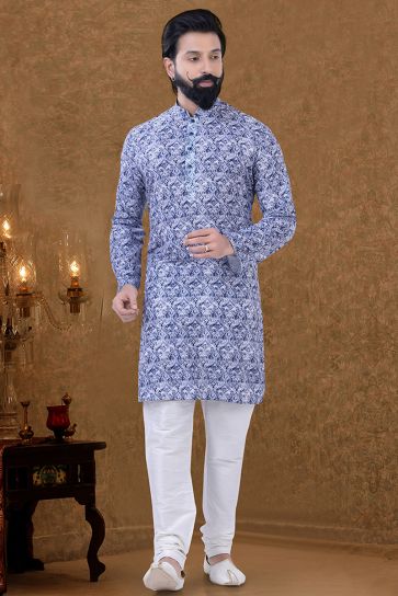 Cotton Fabric Traditional Look Blue Color Phenomenal Kurta Pyjama