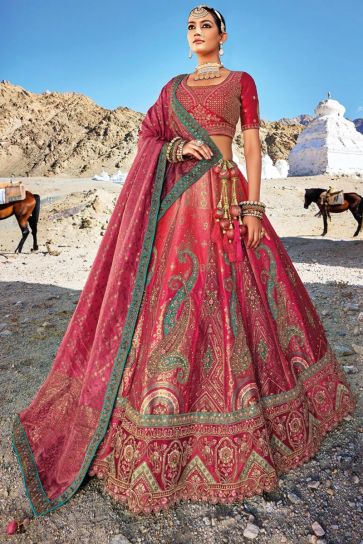 Embroidery Work Banarasi Silk Fabric Designer Bridal Lehenga In Multi Color With Blouse