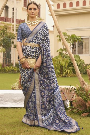 Excellent Art Silk Blue Color Printed Saree