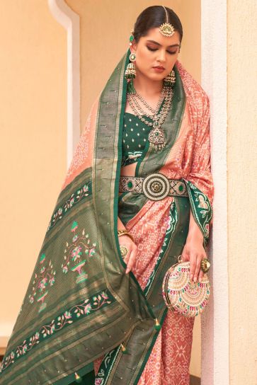 Peach Patola Silk Festive Wear Printed Saree