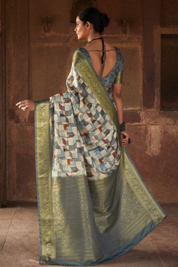 Multi Color Handloom Silk Printed Saree