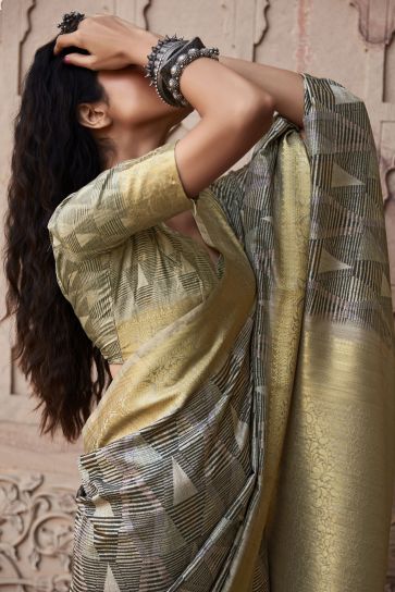 Handloom Silk Printed Saree In Multi Color
