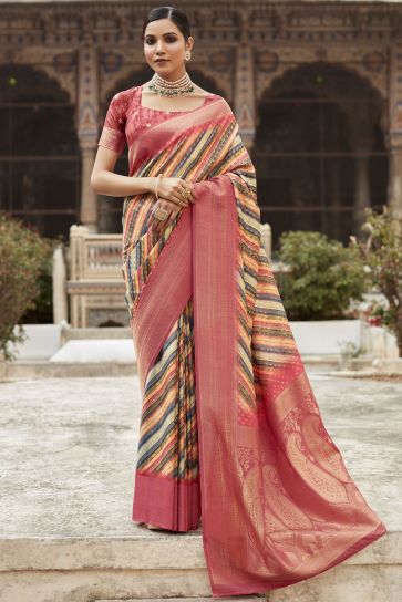 Crepe Silk Printed Multi Color Pretty Saree