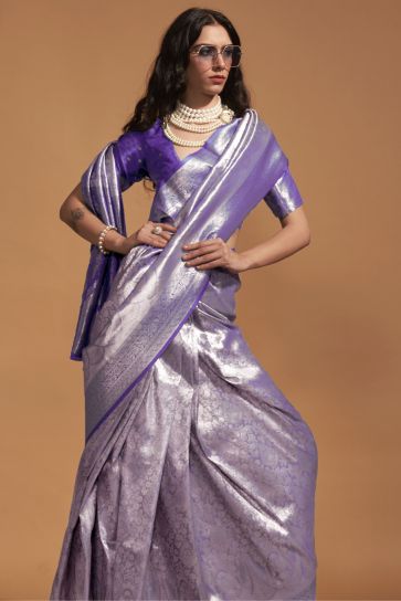 Imperial Purple Color Art Silk Fabric Saree With Weaving Work