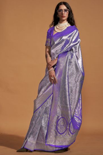 Imperial Purple Color Art Silk Fabric Saree With Weaving Work