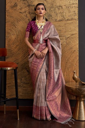 Radiant Dark Beige Color Art Silk Weaving Work Saree