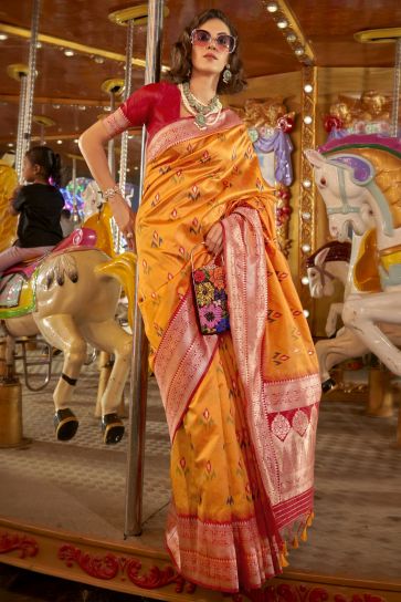 Weaving Work Mustard Color Fabulous Art Silk Fabric Saree