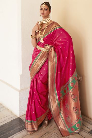 Adorable Rani Color Function Wear Paithani Silk Design Weaving Work Saree