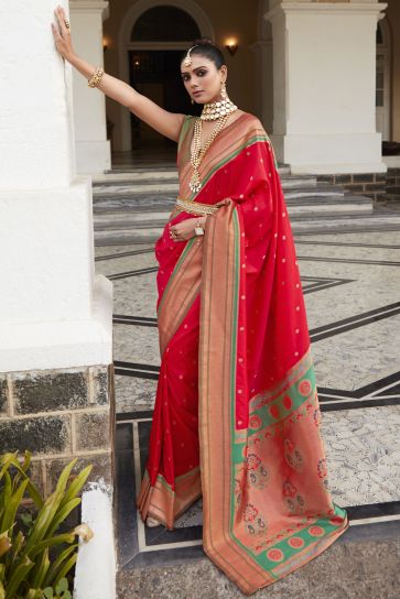 Red Paithani Silk Festive Wear Saree With Weaving Work