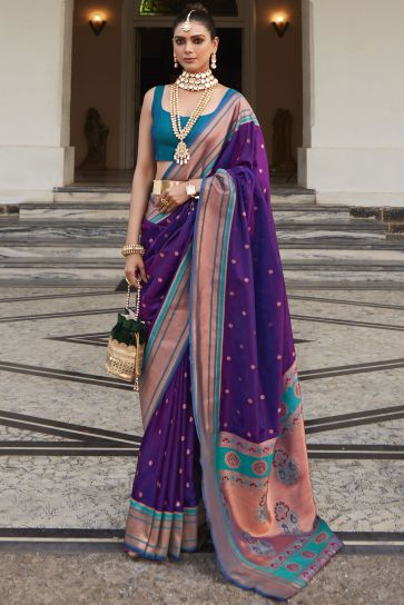 Purple Color Weaving Work Function Wear Paithani Silk Saree