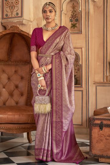 Lavender Color Art Silk Fabric Weaving Work Party Wear Saree