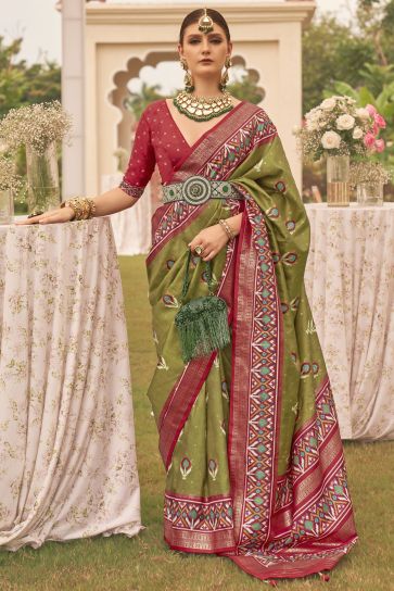 Traditional Patola Silk Printed Green Saree