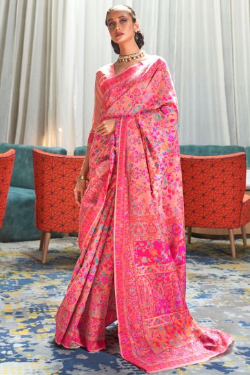 Multi Color Festive Wear Designer Art Silk Fabric Weaving Work Saree