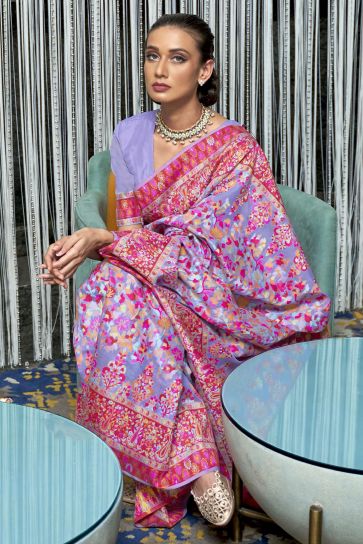Multi Color Function Wear Art Silk Fabric Weaving Work Saree