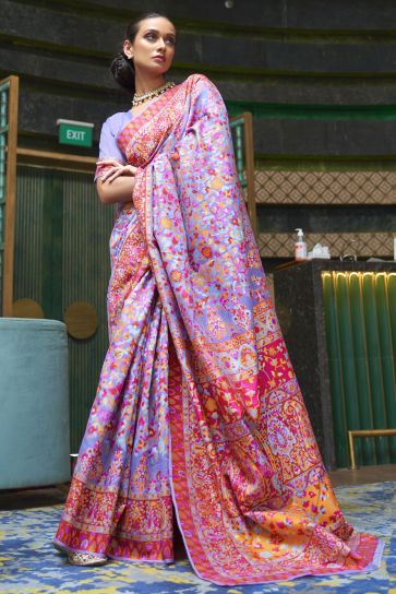 Multi Color Sangeet Wear Art Silk Fabric Weaving Work Beautiful Saree