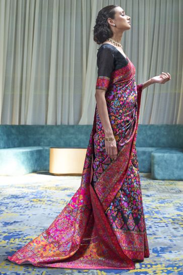 Function Wear Multi Color Art Silk Fabric Designer Weaving Work Saree