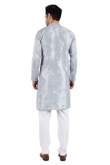 Grey Color Art Silk Fabric Function Wear Readymade Lovely Kurta Pyjama