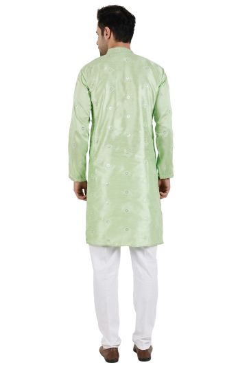 Beautiful Sea Green Color Art Silk Fabric Wedding Wear Readymade Kurta Pyjama