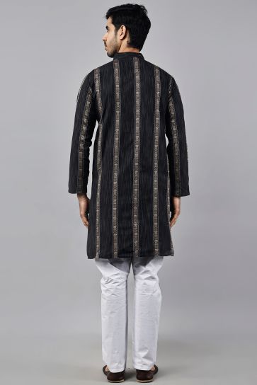 Black Color Cotton Fabric Function Wear Fancy Readymade Kurta Pyjama For Men