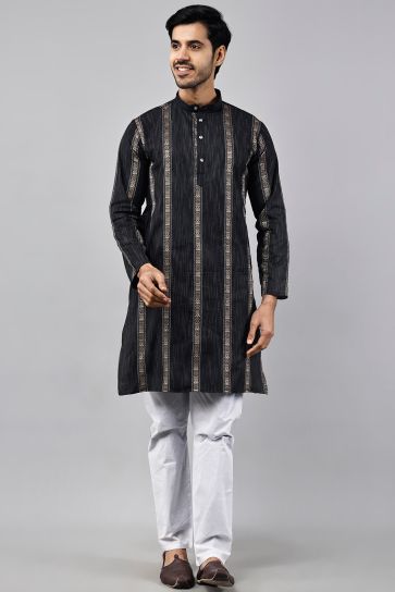 Black Color Cotton Fabric Function Wear Fancy Readymade Kurta Pyjama For Men