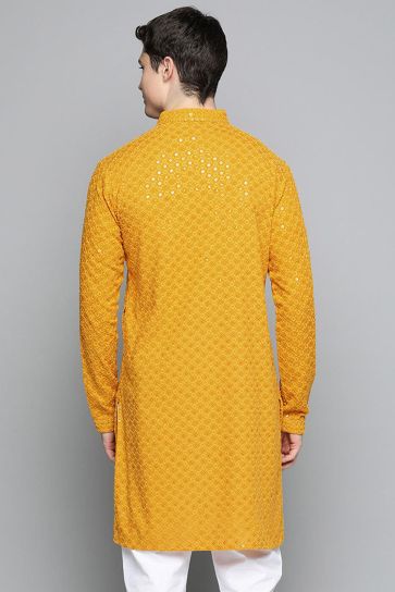 Rayon Mustard Color Wedding Wear Readymade Designer Men Kurta Pyjama