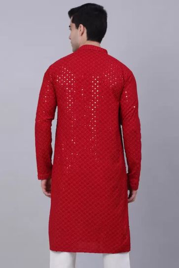Red Color Rayon FabricFestive Wear Readymade Lovely Kurta Pyjama For Men