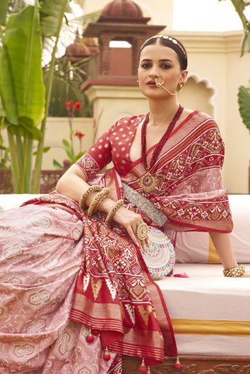 Pink Color Function Wear Designer Art Silk Fabric Printed Patola Saree