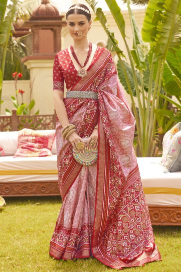 Pink Color Function Wear Designer Art Silk Fabric Printed Patola Saree