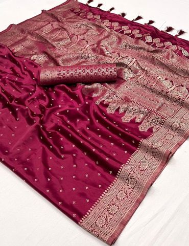 Wine Color Weaving Work Function Wear Satin Silk Fabric Saree