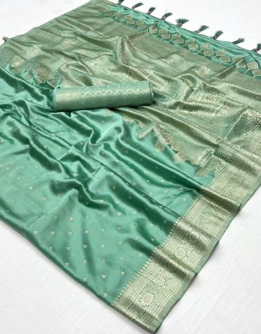 Sea Green Color Weaving Work Festive Wear Satin Silk Fabric Saree