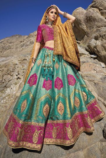 Jacquard Work Banarasi Silk Fabric Wedding Wear Lehenga Choli In Multi Color