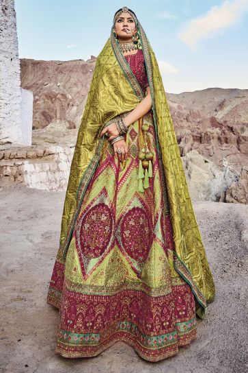 Beautiful Multi Color Designer Banarasi Silk Fabric Jacquard Work Lehenga Choli