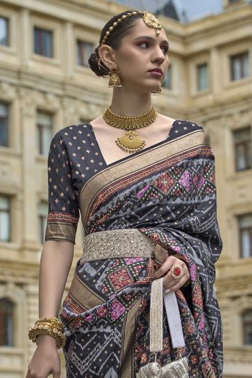 Black Art Silk Fabric Festive Wear Fancy Printed Saree