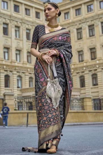 Black Art Silk Fabric Festive Wear Fancy Printed Saree
