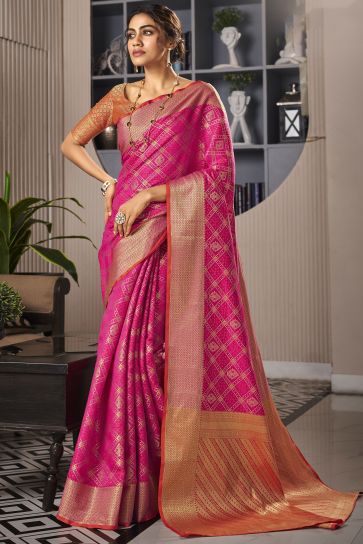 Festive Look Weaving Designs On Rani Color Aristocratic Art Silk Saree