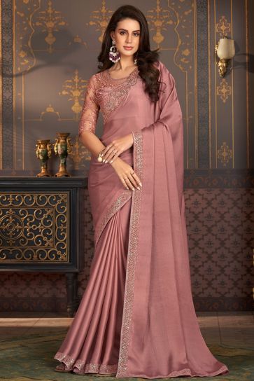 Shimmering Peach Georgette Designer Saree – MySilkLove